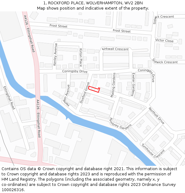 1, ROCKFORD PLACE, WOLVERHAMPTON, WV2 2BN: Location map and indicative extent of plot