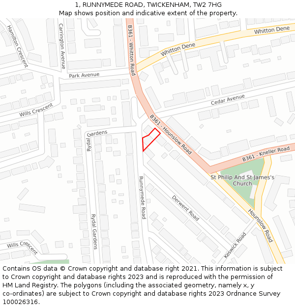 1, RUNNYMEDE ROAD, TWICKENHAM, TW2 7HG: Location map and indicative extent of plot