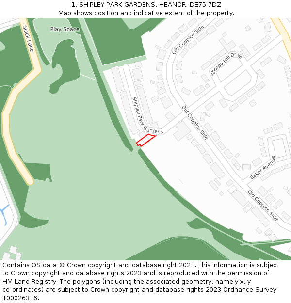 1, SHIPLEY PARK GARDENS, HEANOR, DE75 7DZ: Location map and indicative extent of plot