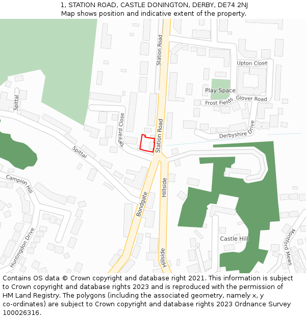 1, STATION ROAD, CASTLE DONINGTON, DERBY, DE74 2NJ: Location map and indicative extent of plot