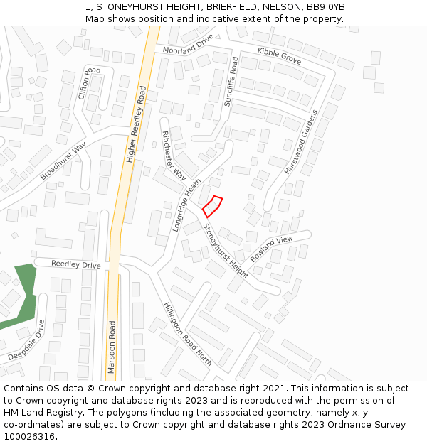 1, STONEYHURST HEIGHT, BRIERFIELD, NELSON, BB9 0YB: Location map and indicative extent of plot