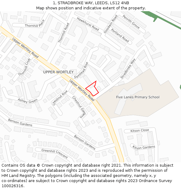 1, STRADBROKE WAY, LEEDS, LS12 4NB: Location map and indicative extent of plot