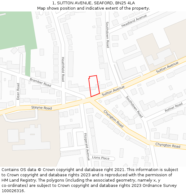 1, SUTTON AVENUE, SEAFORD, BN25 4LA: Location map and indicative extent of plot