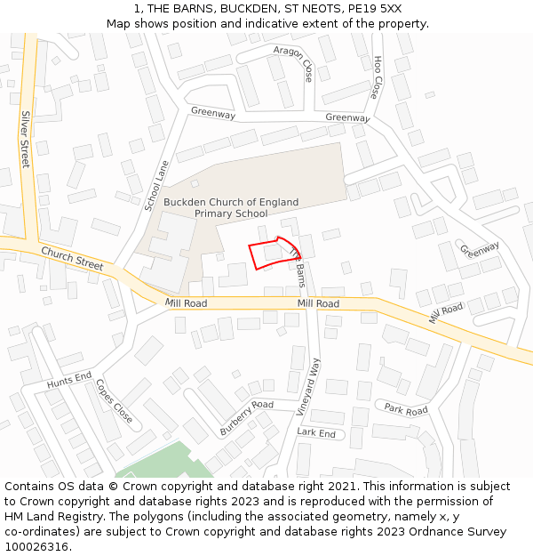 1, THE BARNS, BUCKDEN, ST NEOTS, PE19 5XX: Location map and indicative extent of plot