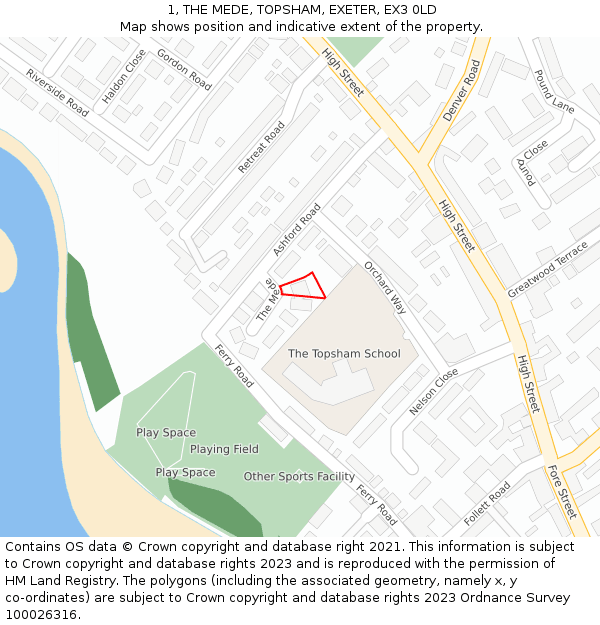 1, THE MEDE, TOPSHAM, EXETER, EX3 0LD: Location map and indicative extent of plot