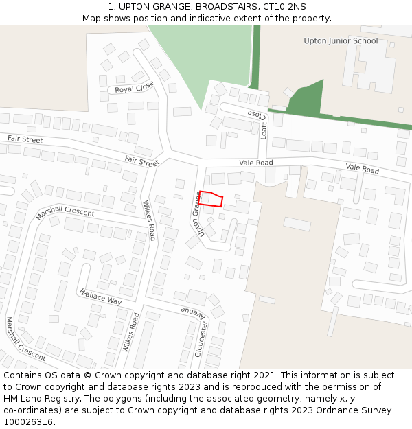 1, UPTON GRANGE, BROADSTAIRS, CT10 2NS: Location map and indicative extent of plot