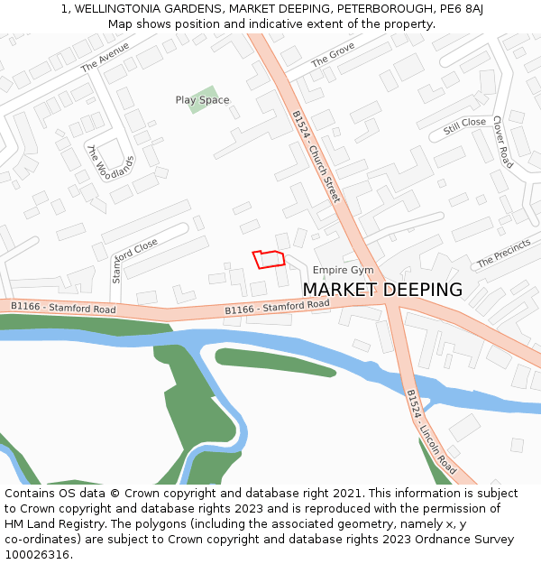 1, WELLINGTONIA GARDENS, MARKET DEEPING, PETERBOROUGH, PE6 8AJ: Location map and indicative extent of plot