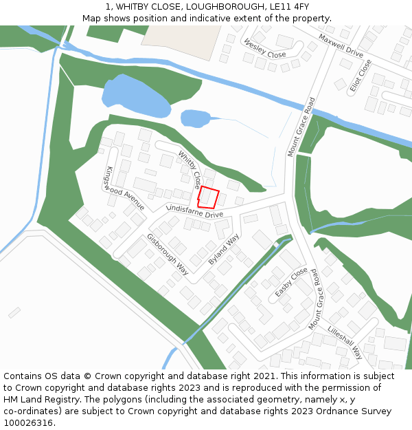 1, WHITBY CLOSE, LOUGHBOROUGH, LE11 4FY: Location map and indicative extent of plot