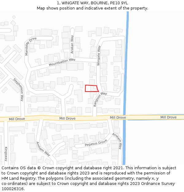 1, WINGATE WAY, BOURNE, PE10 9YL: Location map and indicative extent of plot