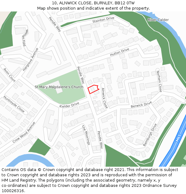 10, ALNWICK CLOSE, BURNLEY, BB12 0TW: Location map and indicative extent of plot