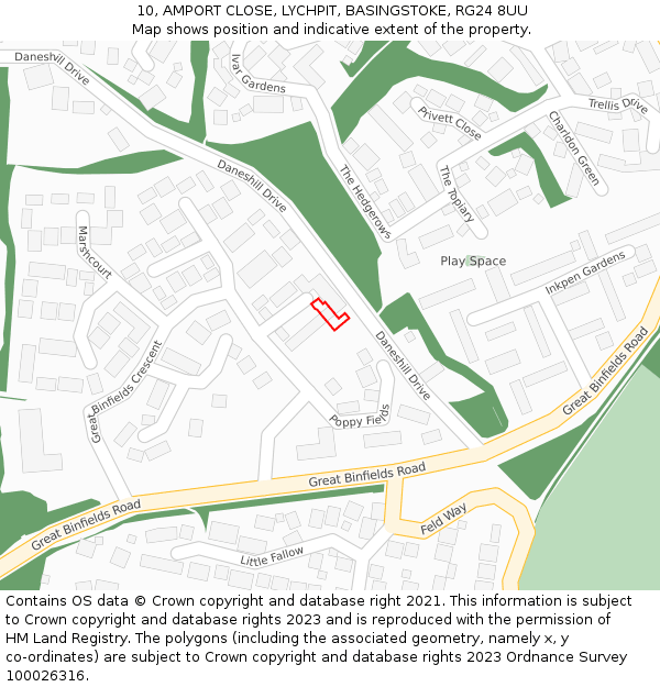 10, AMPORT CLOSE, LYCHPIT, BASINGSTOKE, RG24 8UU: Location map and indicative extent of plot