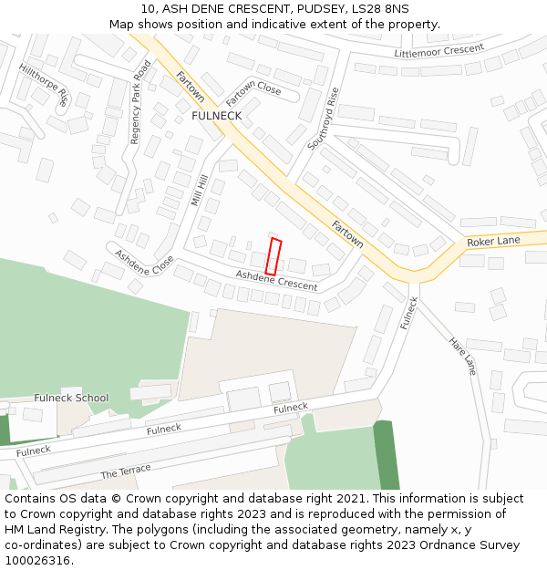 10, ASH DENE CRESCENT, PUDSEY, LS28 8NS: Location map and indicative extent of plot