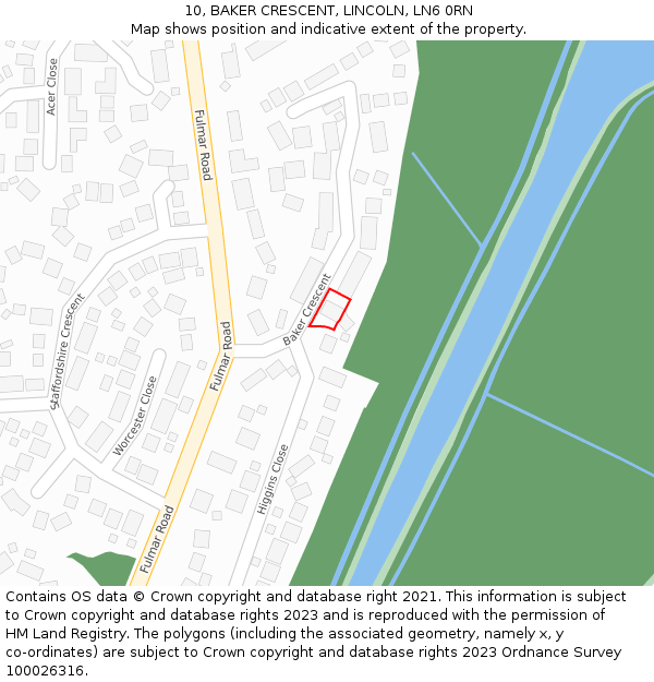 10, BAKER CRESCENT, LINCOLN, LN6 0RN: Location map and indicative extent of plot