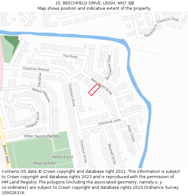 10, BEECHFIELD DRIVE, LEIGH, WN7 3JB: Location map and indicative extent of plot