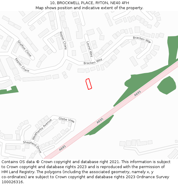 10, BROCKWELL PLACE, RYTON, NE40 4FH: Location map and indicative extent of plot