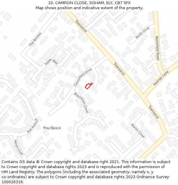 10, CAMPION CLOSE, SOHAM, ELY, CB7 5FX: Location map and indicative extent of plot