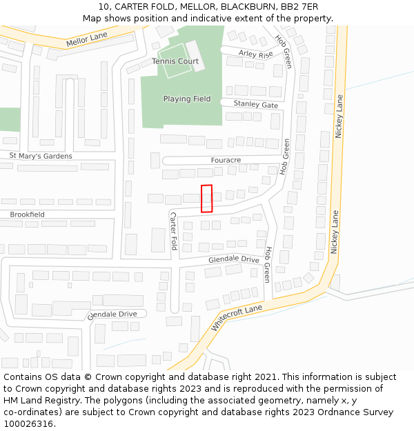 10, CARTER FOLD, MELLOR, BLACKBURN, BB2 7ER: Location map and indicative extent of plot