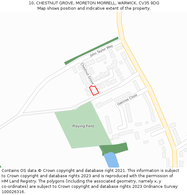 10, CHESTNUT GROVE, MORETON MORRELL, WARWICK, CV35 9DG: Location map and indicative extent of plot