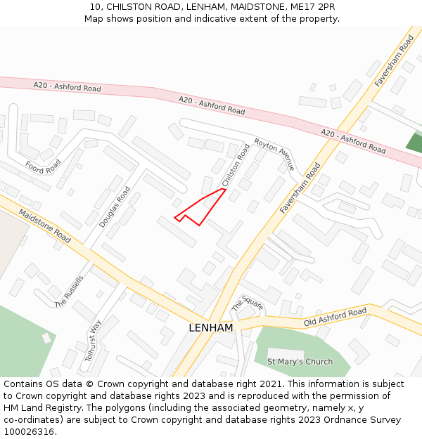 10, CHILSTON ROAD, LENHAM, MAIDSTONE, ME17 2PR: Location map and indicative extent of plot