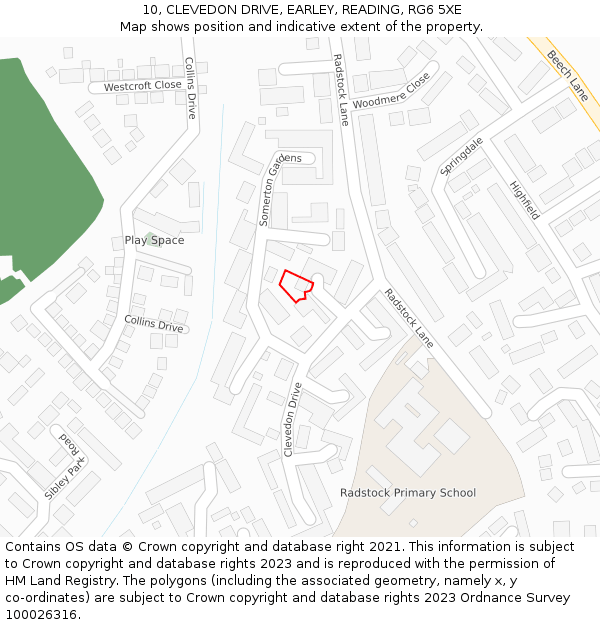 10, CLEVEDON DRIVE, EARLEY, READING, RG6 5XE: Location map and indicative extent of plot