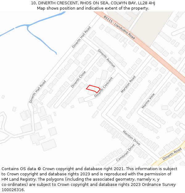 10, DINERTH CRESCENT, RHOS ON SEA, COLWYN BAY, LL28 4HJ: Location map and indicative extent of plot