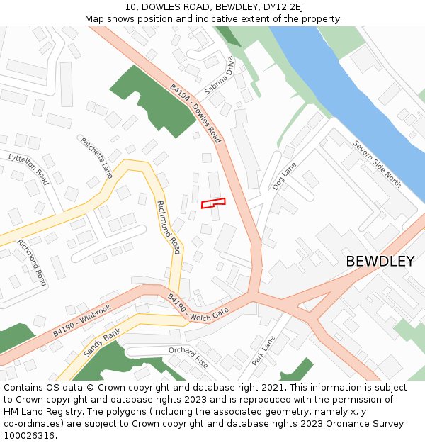 10, DOWLES ROAD, BEWDLEY, DY12 2EJ: Location map and indicative extent of plot