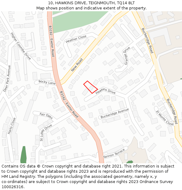 10, HAWKINS DRIVE, TEIGNMOUTH, TQ14 8LT: Location map and indicative extent of plot