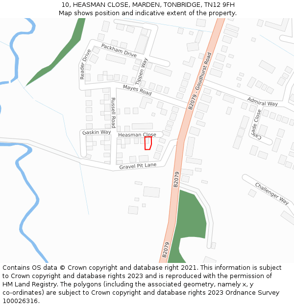 10, HEASMAN CLOSE, MARDEN, TONBRIDGE, TN12 9FH: Location map and indicative extent of plot