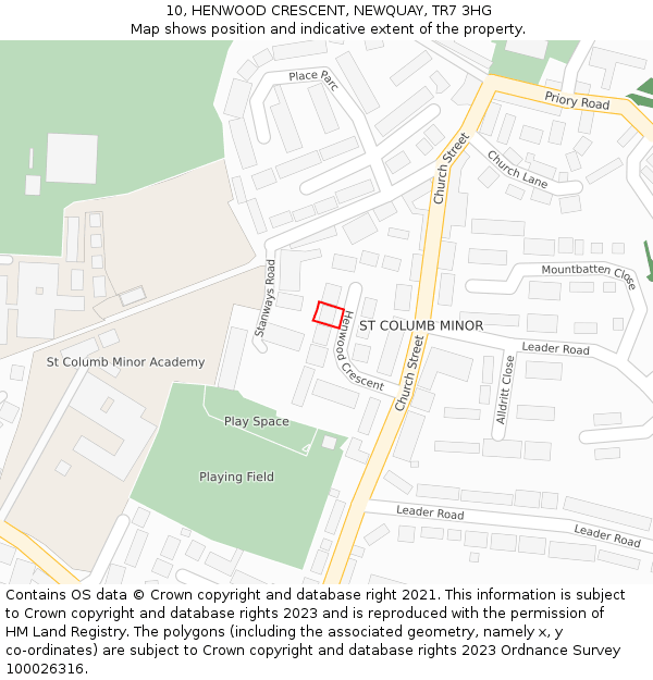 10, HENWOOD CRESCENT, NEWQUAY, TR7 3HG: Location map and indicative extent of plot