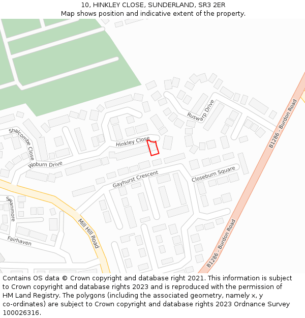 10, HINKLEY CLOSE, SUNDERLAND, SR3 2ER: Location map and indicative extent of plot