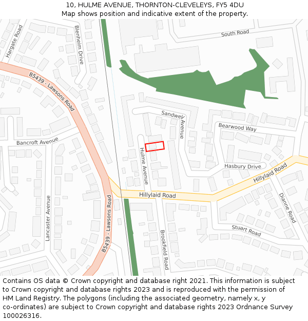 10, HULME AVENUE, THORNTON-CLEVELEYS, FY5 4DU: Location map and indicative extent of plot