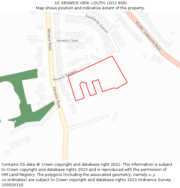 10, KENWICK VIEW, LOUTH, LN11 8GN: Location map and indicative extent of plot