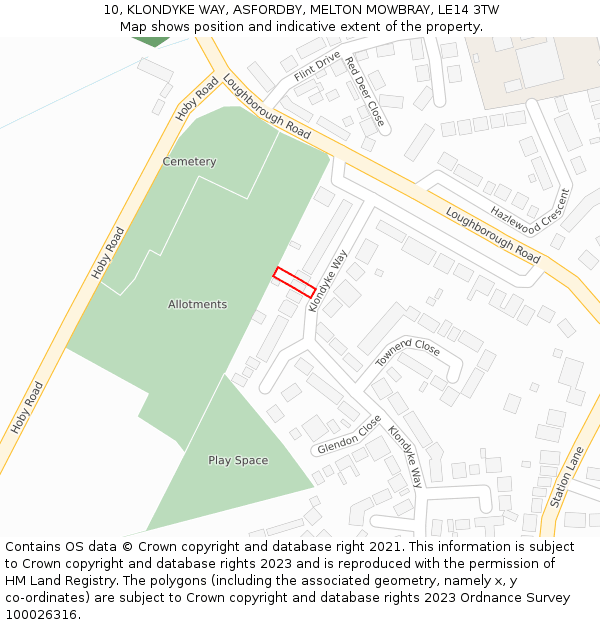 10, KLONDYKE WAY, ASFORDBY, MELTON MOWBRAY, LE14 3TW: Location map and indicative extent of plot