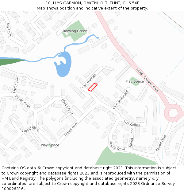 10, LLYS GARMON, OAKENHOLT, FLINT, CH6 5XF: Location map and indicative extent of plot