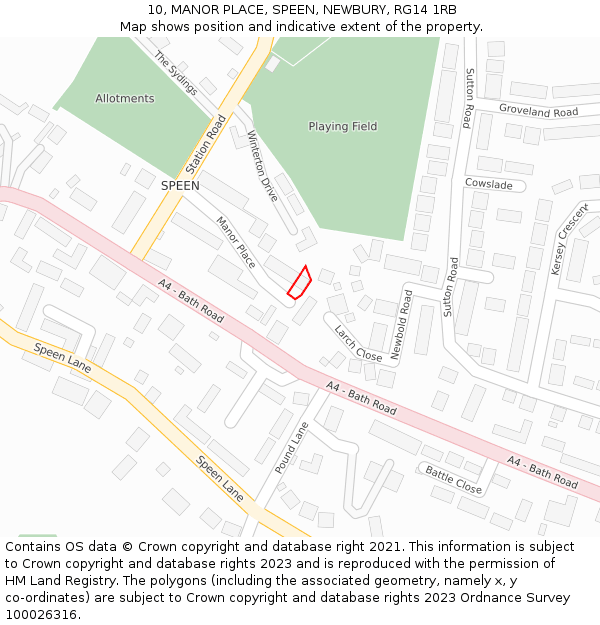 10, MANOR PLACE, SPEEN, NEWBURY, RG14 1RB: Location map and indicative extent of plot