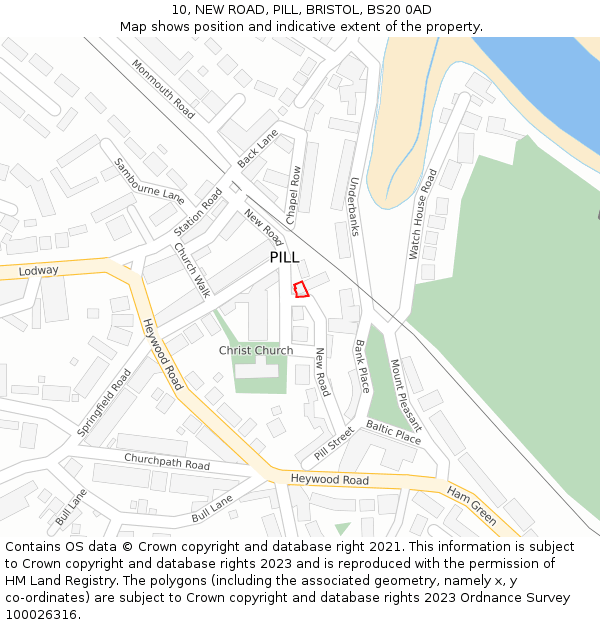 10, NEW ROAD, PILL, BRISTOL, BS20 0AD: Location map and indicative extent of plot