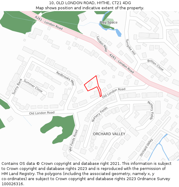 10, OLD LONDON ROAD, HYTHE, CT21 4DG: Location map and indicative extent of plot