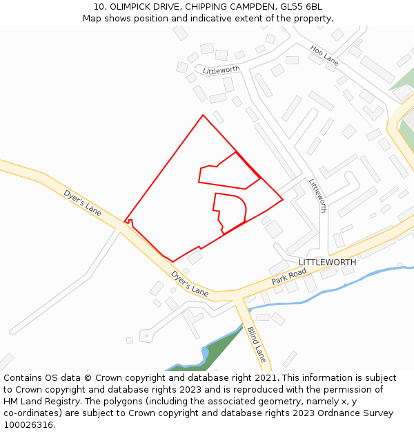 10, OLIMPICK DRIVE, CHIPPING CAMPDEN, GL55 6BL: Location map and indicative extent of plot