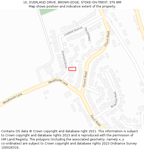 10, OVERLAND DRIVE, BROWN EDGE, STOKE-ON-TRENT, ST6 8RF: Location map and indicative extent of plot