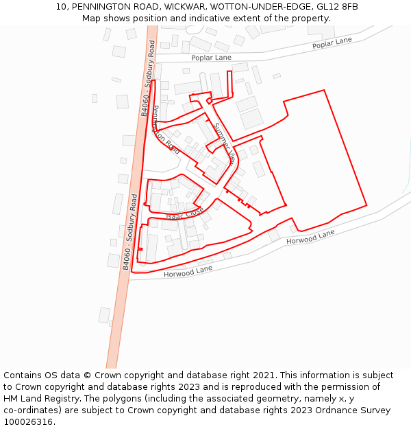 10, PENNINGTON ROAD, WICKWAR, WOTTON-UNDER-EDGE, GL12 8FB: Location map and indicative extent of plot