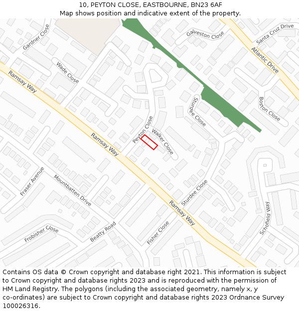 10, PEYTON CLOSE, EASTBOURNE, BN23 6AF: Location map and indicative extent of plot