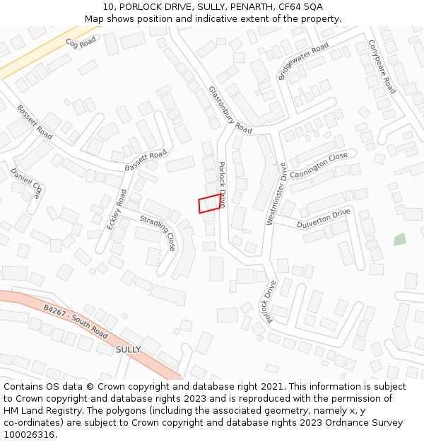 10, PORLOCK DRIVE, SULLY, PENARTH, CF64 5QA: Location map and indicative extent of plot