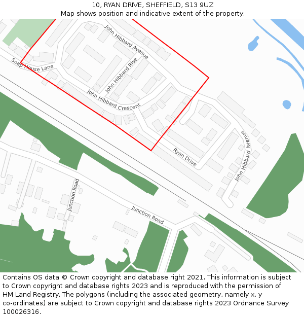 10, RYAN DRIVE, SHEFFIELD, S13 9UZ: Location map and indicative extent of plot