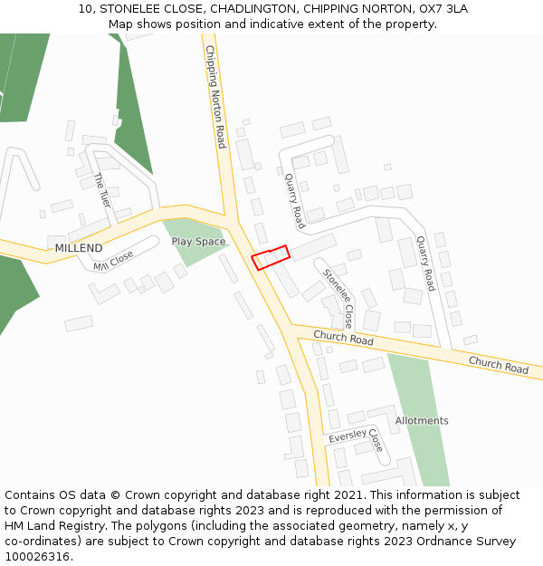 10, STONELEE CLOSE, CHADLINGTON, CHIPPING NORTON, OX7 3LA: Location map and indicative extent of plot