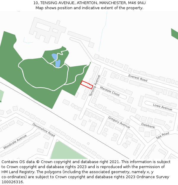 10, TENSING AVENUE, ATHERTON, MANCHESTER, M46 9NU: Location map and indicative extent of plot