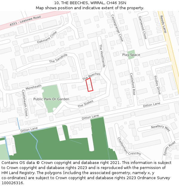 10, THE BEECHES, WIRRAL, CH46 3SN: Location map and indicative extent of plot