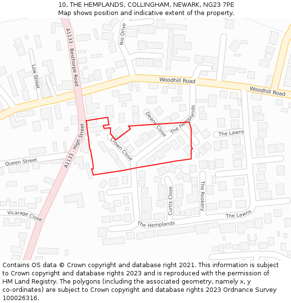 10, THE HEMPLANDS, COLLINGHAM, NEWARK, NG23 7PE: Location map and indicative extent of plot