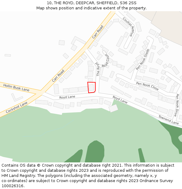 10, THE ROYD, DEEPCAR, SHEFFIELD, S36 2SS: Location map and indicative extent of plot