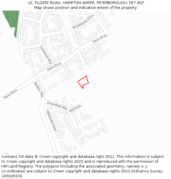 10, TILGATE ROAD, HAMPTON WATER, PETERBOROUGH, PE7 8QT: Location map and indicative extent of plot