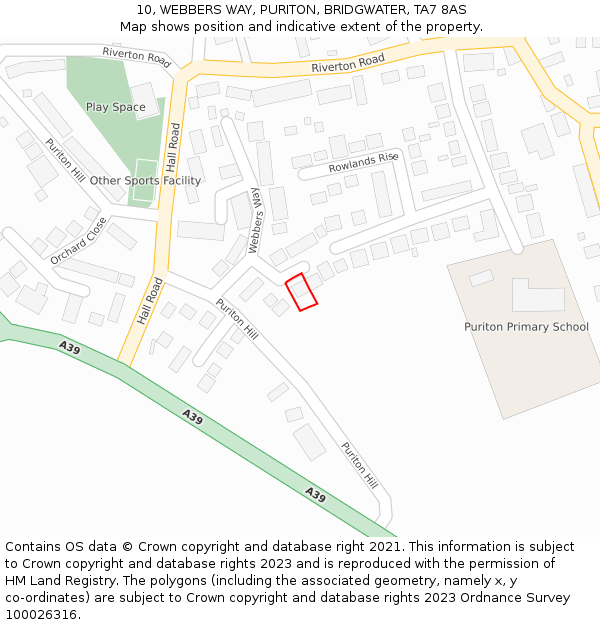 10, WEBBERS WAY, PURITON, BRIDGWATER, TA7 8AS: Location map and indicative extent of plot